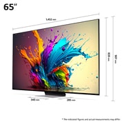 LG 65'' QNED 91 - QNED Mini LED 4K Smart TV (2024), Kokoyhteenveto näytön leveydestä, korkeudesta, kokonaiskorkeudesta jalustan kanssa, jalustan leveydestä ja jalustan syvyydestä, 65QNED91T6A, thumbnail 5