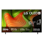 LG 77'' OLED AI B5 4K Smart TV 2025, Edestä otettu kuva LG OLED AI B5 4K -älytelevisiosta. 12 vuotta maailman numero 1 OLED -tunnus ja LG OLED AI 2025 -logo ovat näytöllä., OLED77B56LA, thumbnail 1