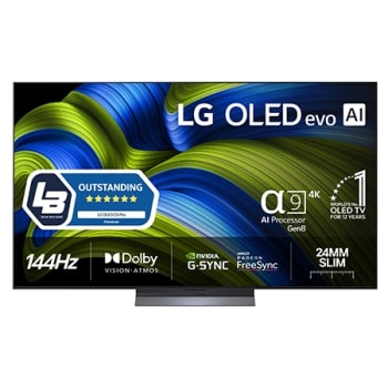 Edestä otettu kuva LG OLED evo AI C5 4K -älytelevisiosta. 12 vuotta maailman numero 1 OLED -tunnus ja LG OLED evo AI 2025 -logo ovat näytöllä.1