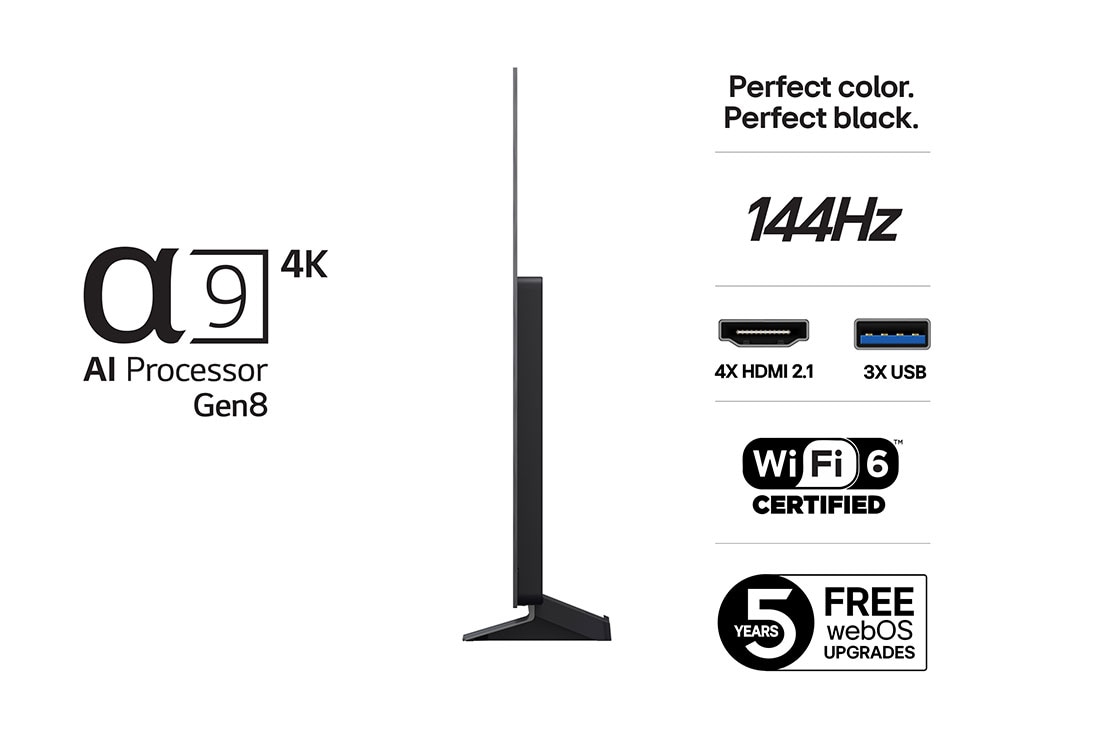LG 65'' OLED evo AI C5 Pro 4K Smart TV 2025, Sivukuva LG OLED evo AI C5 4K -älytelevisiosta., OLED65C5ELB, thumbnail 3