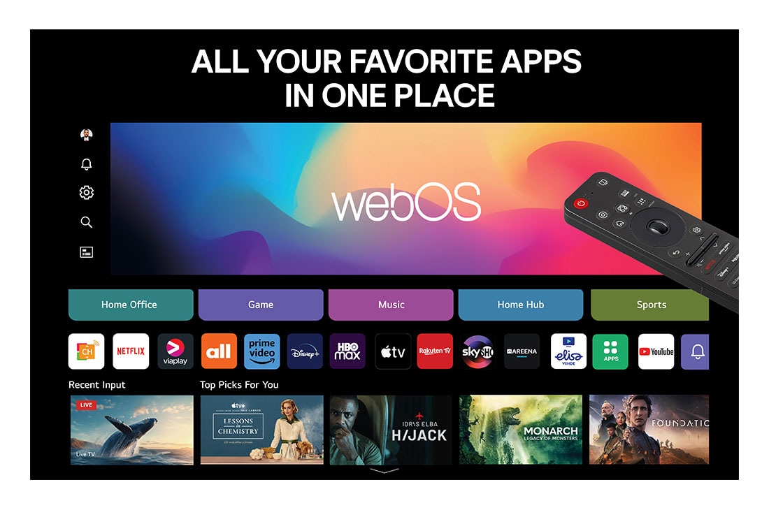 LG 65'' OLED evo AI C5 Pro 4K Smart TV 2025, alpha 9 AI Processor Gen8 hehkuu sinisen eri sävyissä ja siitä tulee valosäteitä, jotka korostavat sen virtapiirejä. Suorituskykytilastot näkyvät. 1,7 kertaa parempi tekoälyn oppiminen, neuroprosessor, OLED65C5ELB, thumbnail 5