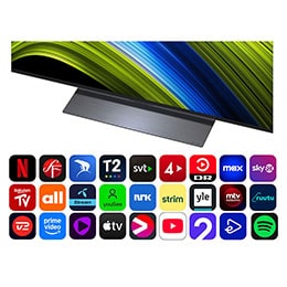 LG 65'' OLED evo AI C5 Pro 4K Smart TV 2025, Edestä ja sivulta otetut kuvat LG OLED evo AI C5 4K -älytelevisiosta, joista näkyy sen pituus, leveys, korkeus ja syvyys., OLED65C5ELB, thumbnail 4