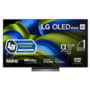 LG 65'' OLED evo AI C5 Pro 4K Smart TV 2025, Edestä otettu kuva LG OLED evo AI C5 4K -älytelevisiosta. 12 vuotta maailman numero 1 OLED -tunnus ja LG OLED evo AI 2025 -logo ovat näytöllä., OLED65C5ELB, thumbnail 1