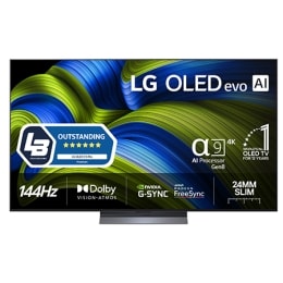 Edestä otettu kuva LG OLED evo AI C5 4K -älytelevisiosta. 12 vuotta maailman numero 1 OLED -tunnus ja LG OLED evo AI 2025 -logo ovat näytöllä.