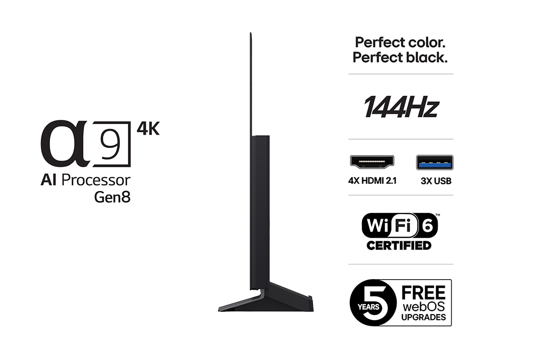 LG 48'' OLED evo AI C5 Pro 4K Smart TV 2025, Sivukuva LG OLED evo AI C5 4K -älytelevisiosta., OLED48C5ELB, thumbnail 3