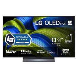 Edestä otettu kuva LG OLED evo AI C5 4K -älytelevisiosta. 12 vuotta maailman numero 1 OLED -tunnus ja LG OLED evo AI 2025 -logo ovat näytöllä.2