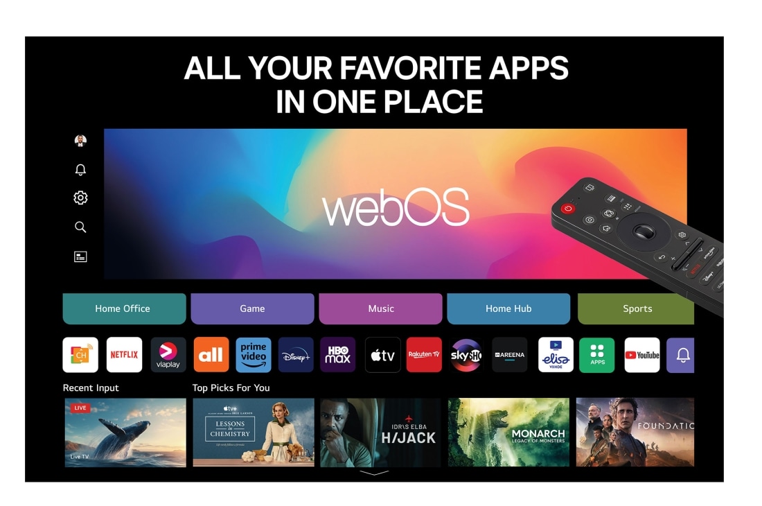 LG 42'' OLED evo AI C5 Pro 4K Smart TV 2025, alpha 9 AI Processor Gen8 hehkuu sinisen eri sävyissä ja siitä tulee valosäteitä, jotka korostavat sen virtapiirejä. Suorituskykytilastot näkyvät. 1,7 kertaa parempi tekoälyn oppiminen, neuroprosessor, OLED42C5ELB, thumbnail 5