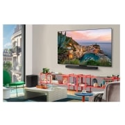 LG 42'' OLED evo AI C5 Pro 4K Smart TV 2025, LG AI Magic Remote LG TV -näytön edessä. Näytöllä näkyy yksilöllinen tervehdys LG AI:lta ja valikoituja avainsanoja, jotka perustuvat käyttäjän haku- ja katseluhistoriaan. Kaukosäätimen lähellä on kuv, OLED42C5ELB, thumbnail 11