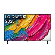 LG 55'' QNED AI QNED80 4k Smart TV 2025, Edestä otettu kuva LG QNED80 TV -televisiosta, LG QNED Al -logo yläkulmassa. LG QNED TV -televisiossa näkyy värikkäitä maalikuvioita., 55QNED80A6A, thumbnail 1