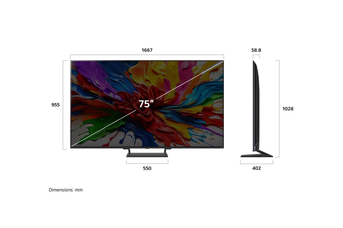 LG 75'' QNED MiniLED AI QNED93 4K Smart TV 2025, Dimension, 75QNED93A6A, thumbnail 4