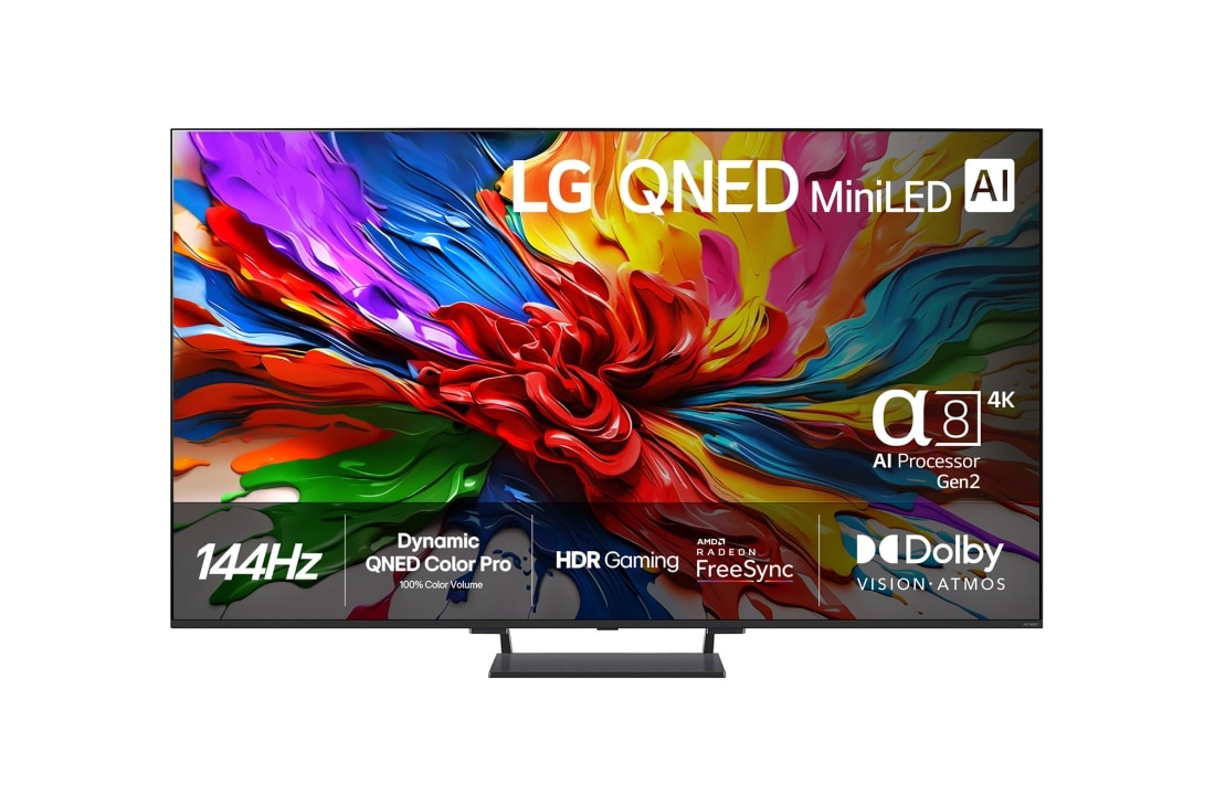 LG 55-tuuman LG QNED evo AI QNED93 MiniLED 4K -älytelevisio 2025, Front View, 55QNED93A6A