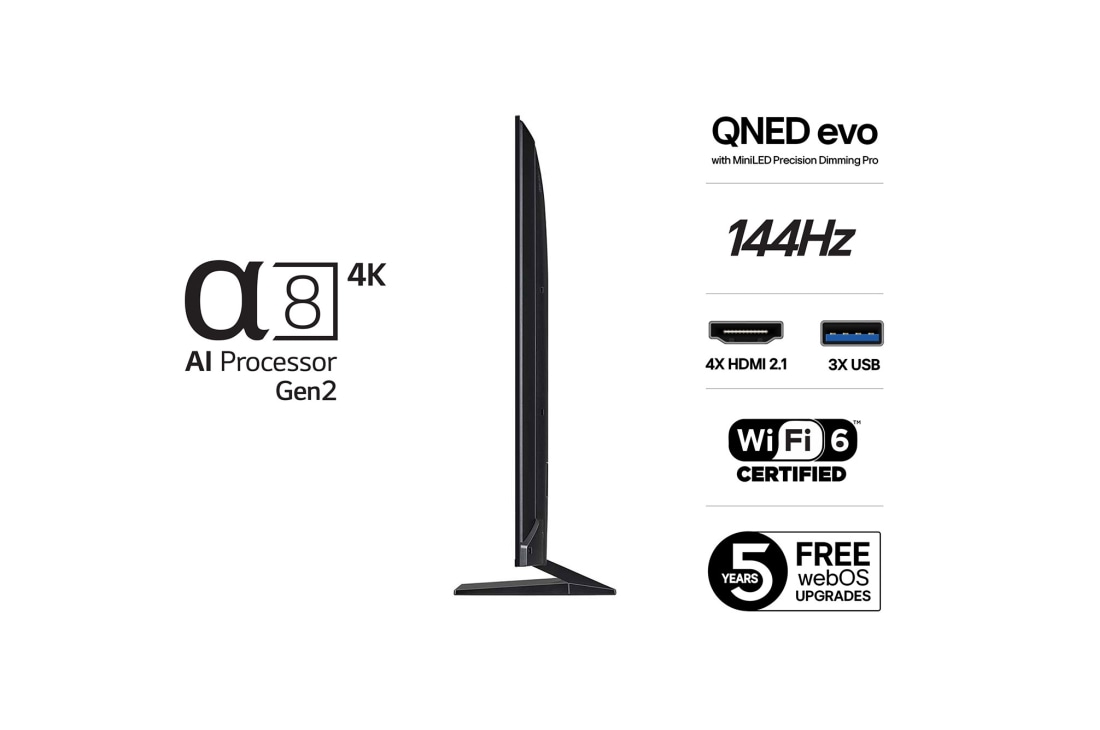 LG 55'' QNED MiniLED AI QNED93 4K Smart TV 2025, Side View, 55QNED93A6A, thumbnail 3