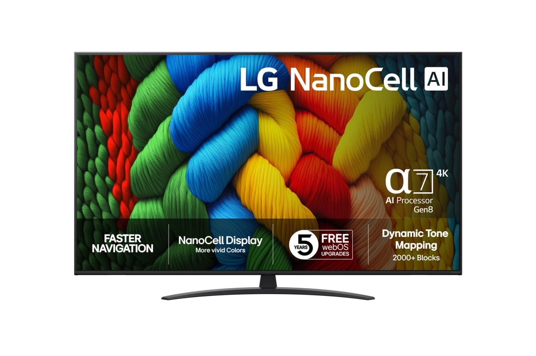 LG 65 tuuman LG NanoCell AI NANO81 <br>4K -älytelevisio 2025, 65 tuuman LG NanoCell AI NANO80 4K -älytelevisio 2025, 65NANO81A6A