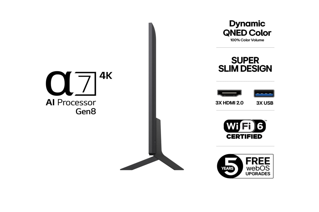 LG 43'' QNED AI QNED8E 4K Smart TV 2025, 43 tuuman LG QNED AI QNED8E 4K -älytelevisio 2025, 43QNED8EA6B, thumbnail 3