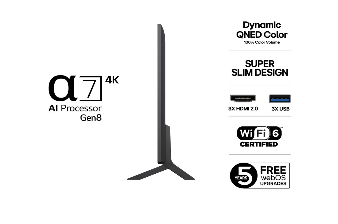 LG 86'' QNED AI QNED8E 4K Smart TV 2025, 86 tuuman LG QNED AI QNED8E 4K -älytelevisio 2025, 86QNED8EA6B, thumbnail 3