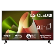 LG 77 tuuman LG OLED AI B4 4K Smart TV OLED77B4, Edestäpäin katsottuna LG OLED TV, OLED B4, 11 Years of World Number 1 OLED Emblem ja alpha 8 4K AI processor logo., OLED77B4ELA, thumbnail 1