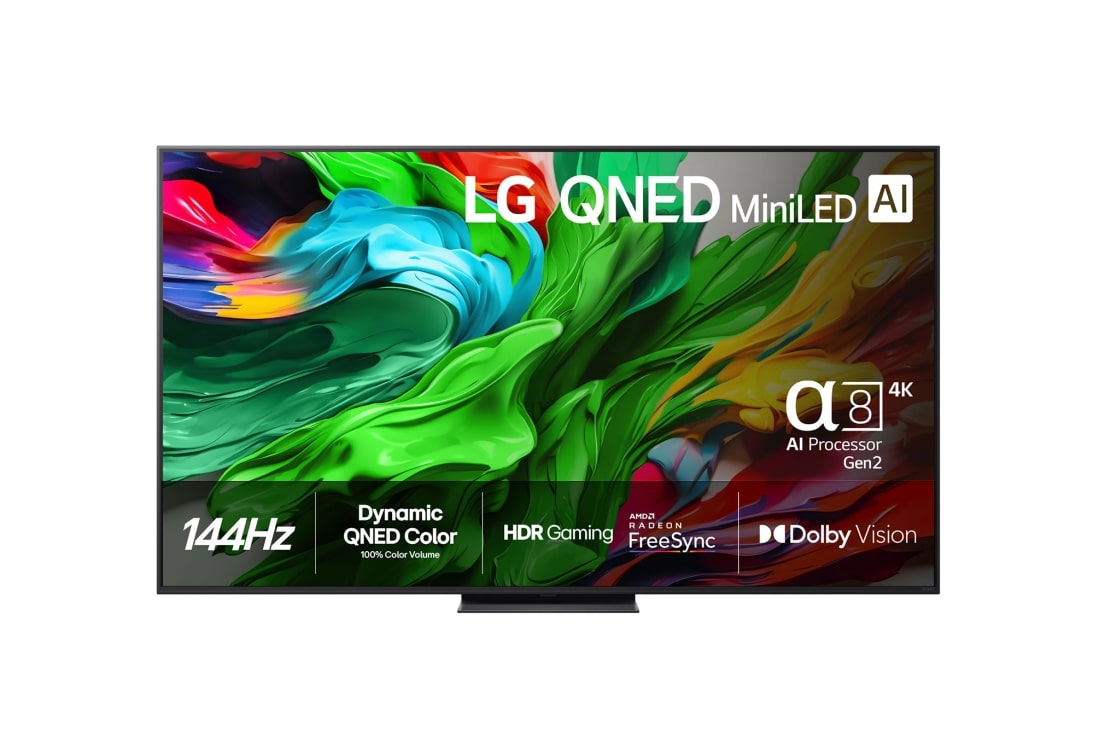 LG 86 tuuman LG QNED MiniLED AI QNED86 4K -älytelevisio 2025, front, 86QNED86A6A