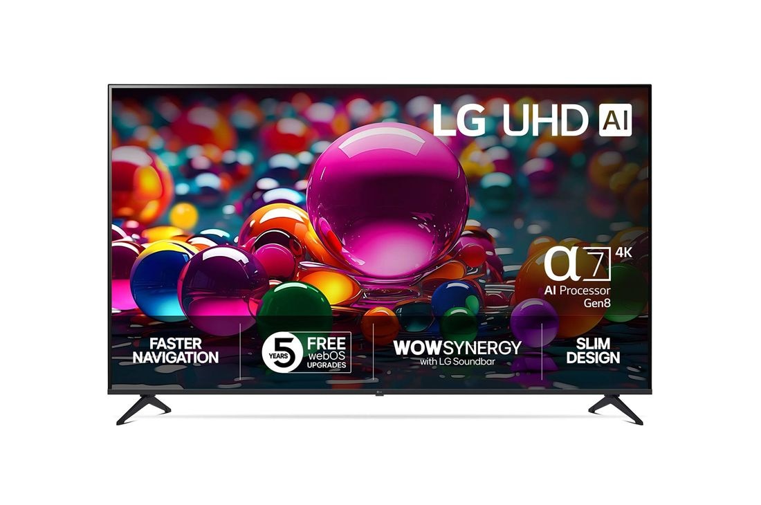 LG 75 tuuman LG UHD AI UA75 4K Smart TV 2025, Front view, 75UA75006LA