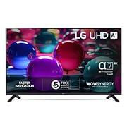 LG 65'' UHD AI UA73 4K Smart TV 2025, Edestä otettu kuva UHD UA73 TV -televisiosta, LG UHD Al -logo yläkulmassa. LG UHD TV -televisiossa näkyy värikkäitä maalikuvioita., 65UA73006LA, thumbnail 1