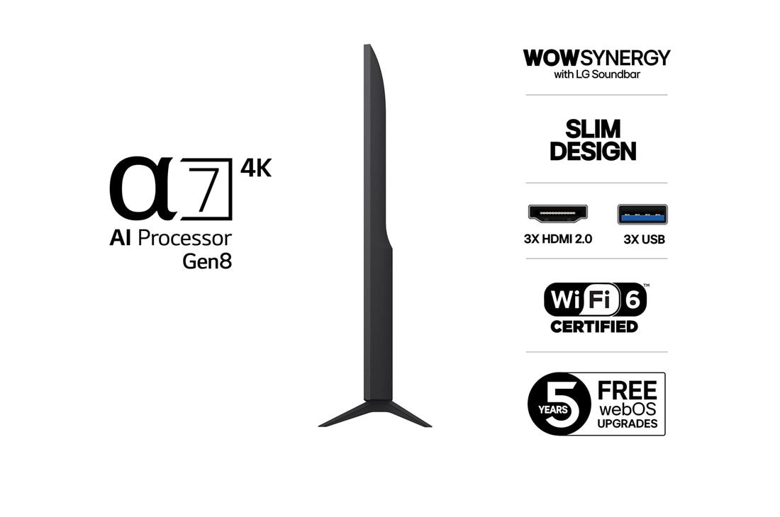 LG 65'' UHD AI UA75 4K Smart TV 2025, Side view, 65UA75006LA, thumbnail 3
