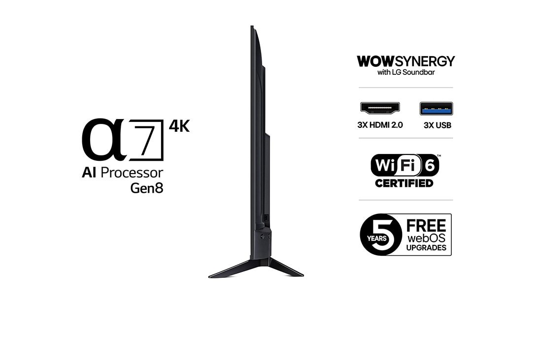 LG 50'' UHD AI UA73 4K Smart TV 2025, Vasemmalta otettu sivukuva LG UHD UA73 TV -televisiosta., 50UA73006LA, thumbnail 3