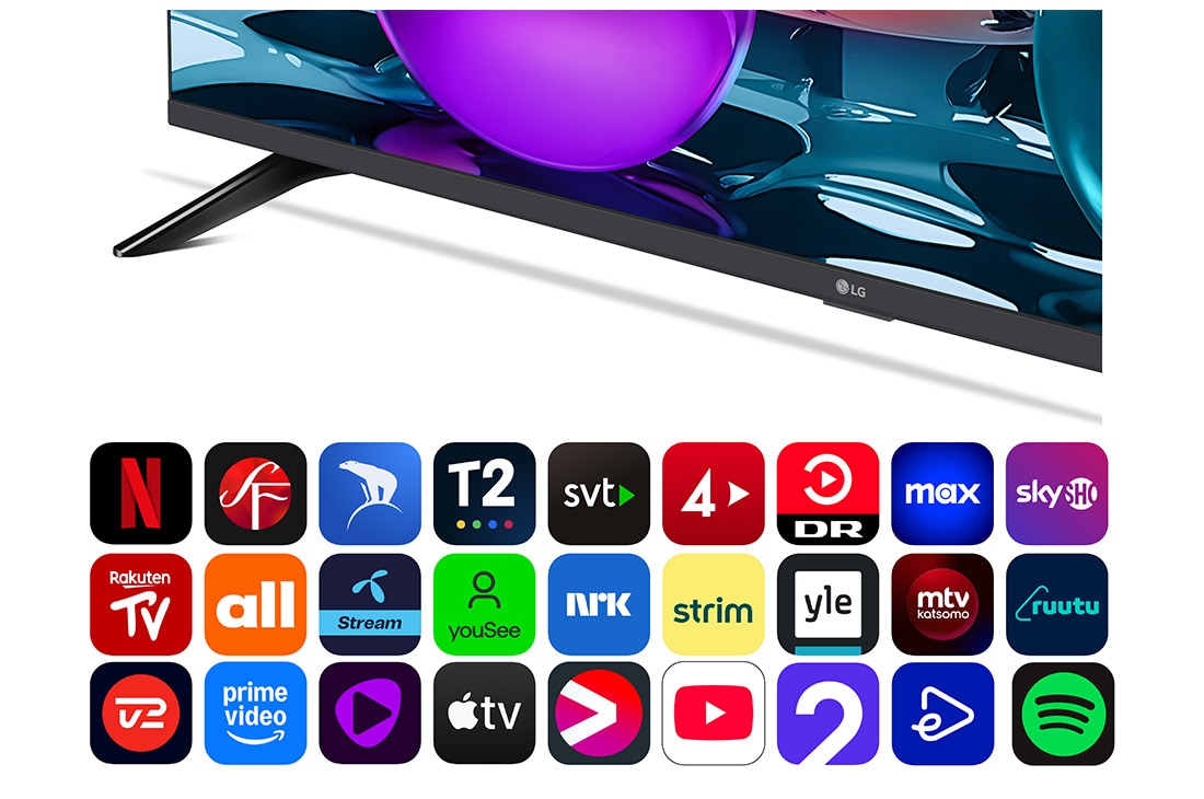 LG 43'' UHD AI UA73 4K Smart TV 2025, Tekoälyprosessori alpha 7 AI Processor Gen8 loistaa keltaisena, ja siitä lähtee värikkäitä valopalloja. Otsikossa lukee, kuinka prosessori tuottaa 4K-laatua, upeita värejä ja kirkkautta., 43UA73006LA, thumbnail 5