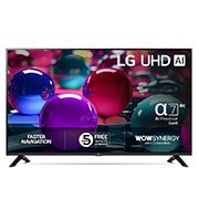 LG 43'' UHD AI UA73 4K Smart TV 2025, Edestä otettu kuva UHD UA73 TV -televisiosta, LG UHD Al -logo yläkulmassa. LG UHD TV -televisiossa näkyy värikkäitä maalikuvioita., 43UA73006LA, thumbnail 1