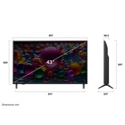 LG 43'' UHD AI UA75 4K Smart TV 2025, Dimension view, 43UA75006LA, thumbnail 4