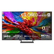 LG 85'' QNED MiniLED AI QNED93 4K Smart TV 2025, Edestä otettu kuva LG QNED evo QNED92 TV -televisiosta, LG QNED evo Al Logo yläkulmassa. LG QNED evo QNED92 -televisiossa näkyy värikkäitä maalikuvioita., 85QNED93A6A, thumbnail 1