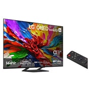 LG 85'' QNED MiniLED AI QNED93 4K Smart TV 2025, Edestä otettu kuva LG QNED evo QNED92 TV -televisiosta, LG QNED evo Al Logo yläkulmassa. LG QNED evo QNED92 -televisiossa näkyy värikkäitä maalikuvioita., 85QNED93A6A, thumbnail 2