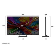 LG 85'' QNED MiniLED AI QNED93 4K Smart TV 2025, Edestä ja sivulta otetut kuvat LG QNED evo QNED92 TV -televisiosta, joista näkyy sen pituus, leveys, korkeus ja syvyys., 85QNED93A6A, thumbnail 5