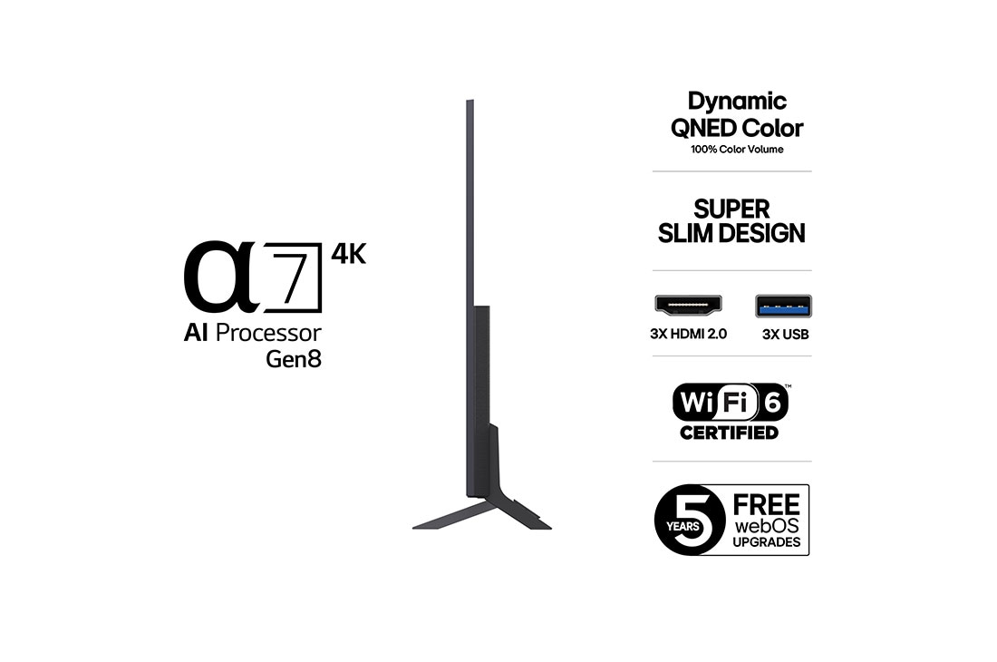 LG 75''  QNED AI QNED82 4K Smart TV 2025, 75 tuuman LG QNED AI QNED82 4K -älytelevisio 2025, 75QNED82A6B, thumbnail 3