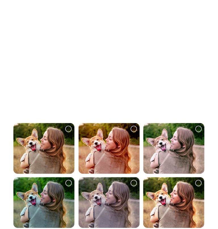 Näyttö, jonka käyttäjä käy läpi yksilöllisen kuvan luontiprosessia AI Picture Wizard -ominaisuudella. Kuvia, joiden joukossa korostuvat käyttäjän valinnat. Latauskuvake ilmestyy, ja maisemakuvaa parannetaan vasemmalta oikealle. 