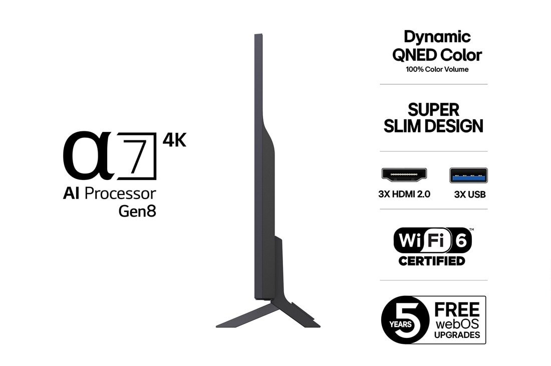 LG 50''  QNED AI QNED82 4K Smart TV 2025, 50 tuuman LG QNED AI QNED82 4K -älytelevisio 2025, 50QNED82A6B, thumbnail 3