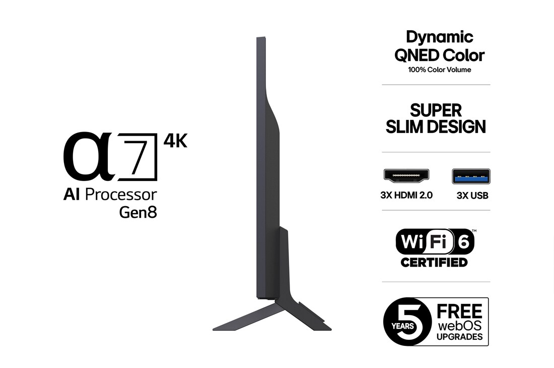 LG 43''  QNED AI QNED82 4K Smart TV 2025, 43 tuuman LG QNED AI QNED82 4K -älytelevisio 2025, 43QNED82A6B, thumbnail 3