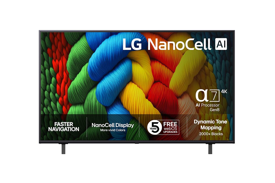 LG 55 tuuman LG NanoCell AI NANO80 4K -älytelevisio 2025, front, 55NANO80A6B