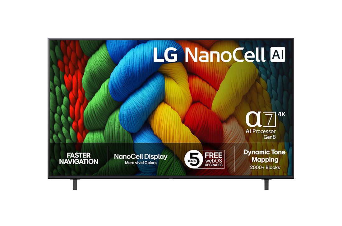 LG 65 tuuman LG NanoCell AI NANO80 4K -älytelevisio 2025, front, 65NANO80A6B