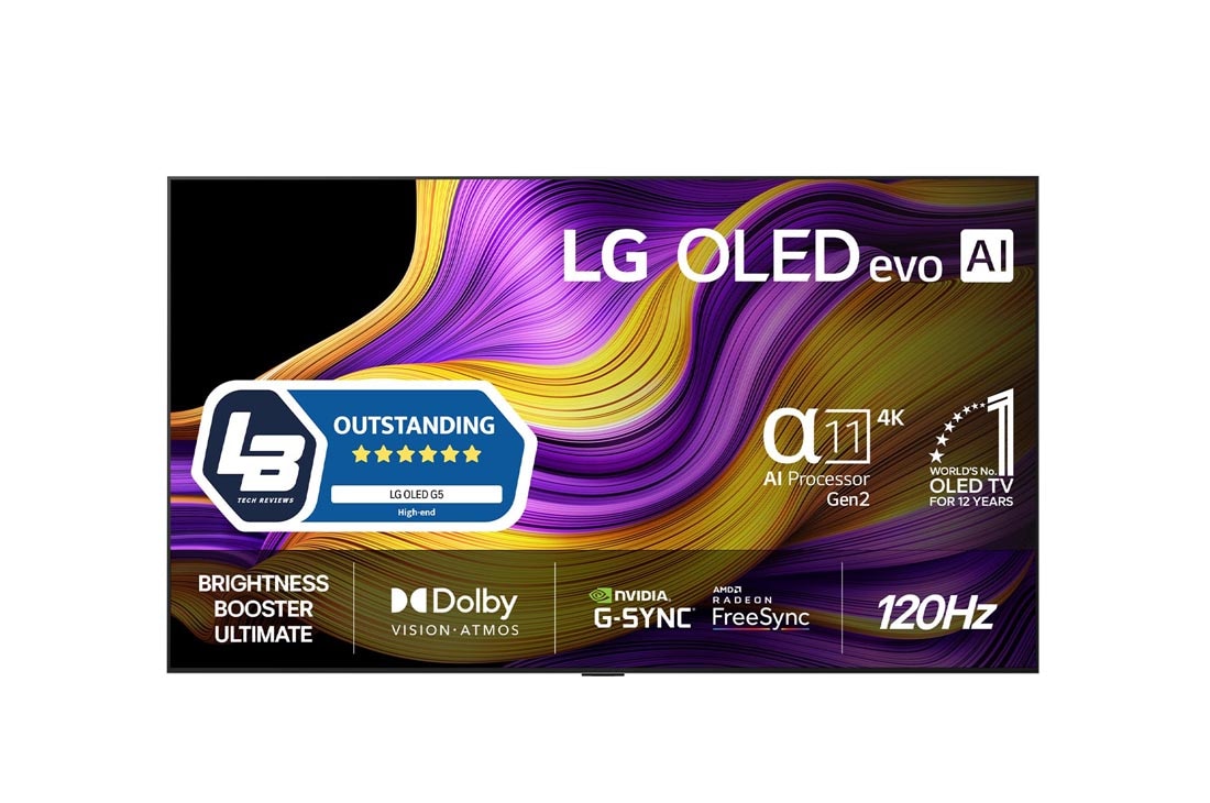 LG 97 tuuman LG OLED evo AI G5 4K -älytelevisio 2025, front, OLED97G54LW