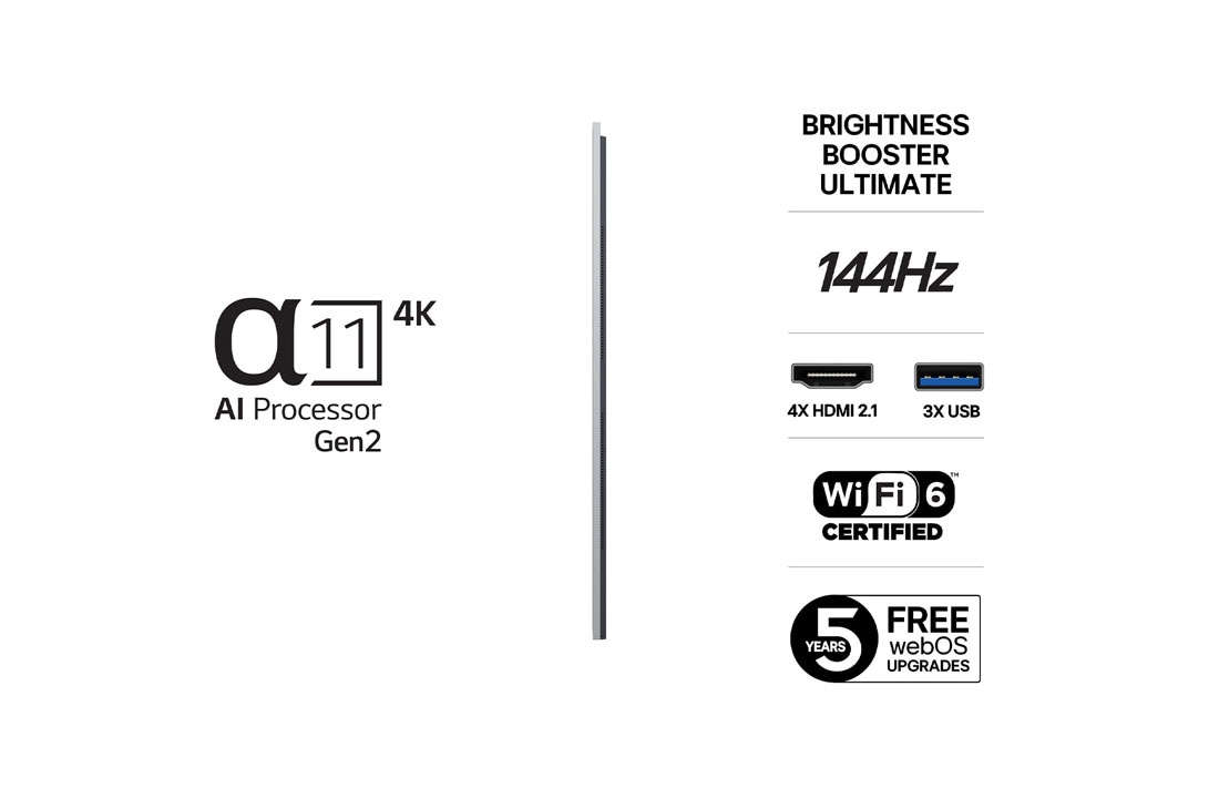 LG 83 tuuman LG OLED evo M5 4K -älytelevisio 2025, Edestä ja sivulta otetut kuvat LG OLED M5 TV:stä joista näkyy sen pituus, leveys, korkeus ja syvyys., OLED83M59LA, thumbnail 3