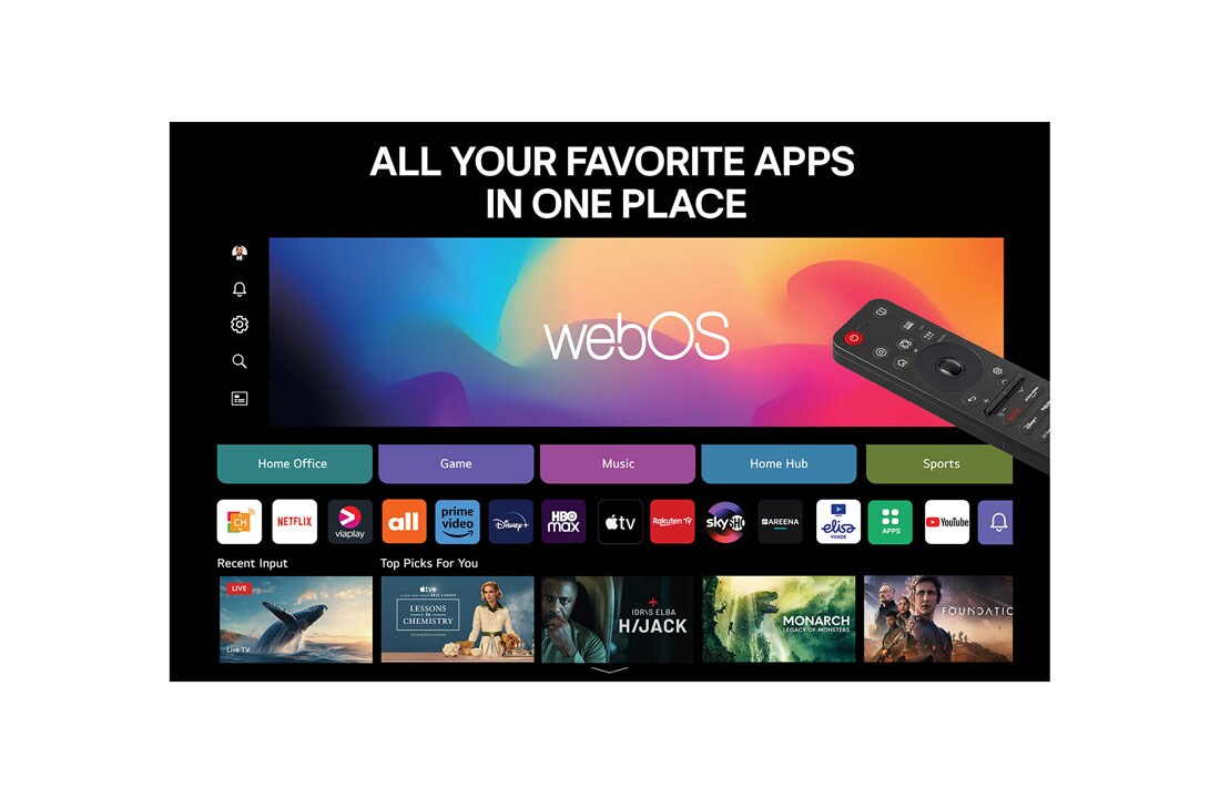 LG 83 tuuman LG OLED evo M5 4K -älytelevisio 2025, LG OLED M5 TV, jonka näytöllä näkyy pelin pelaamista, joka kuvaa sujuvaa ja saumatonta pelikokemusta. Zero Connect Box näkyy, mutta sulautuu hyvin tilaan. Pelisertifikaatiot ovat näkyvissä. Teksti ker, OLED83M59LA, thumbnail 5