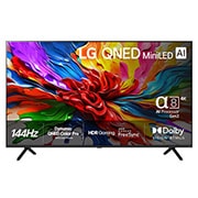 LG 65'' QNED evo MiniLED AI QNED92 4K Smart TV 2025, Edestä otettu kuva LG QNED evo QNED92 TV -televisiosta, LG QNED evo Al Logo yläkulmassa. LG QNED evo QNED92 -televisiossa näkyy värikkäitä maalikuvioita., 65QNED92A6A, thumbnail 1