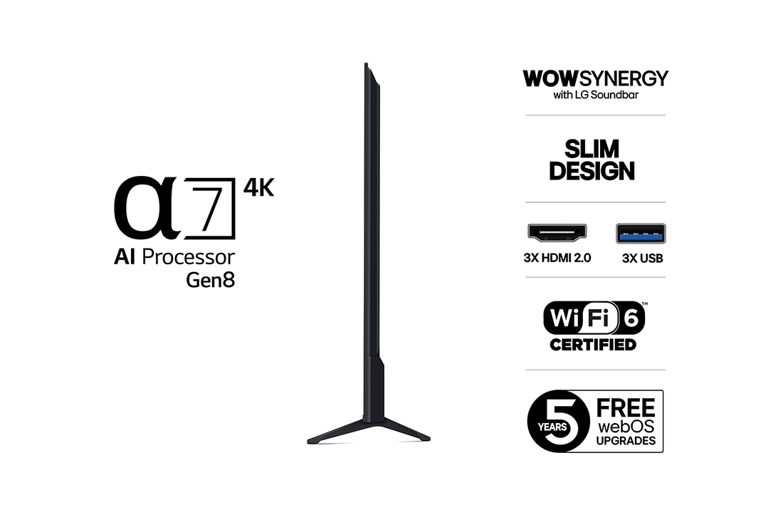 LG 86'' UHD AI UA75 4K Smart TV 2025, Side view, 86UA75006LA, thumbnail 3
