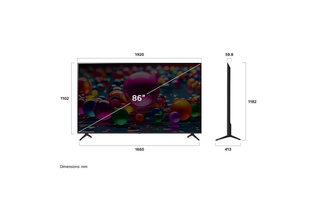 LG 86'' UHD AI UA75 4K Smart TV 2025, Dimension view, 86UA75006LA, thumbnail 4