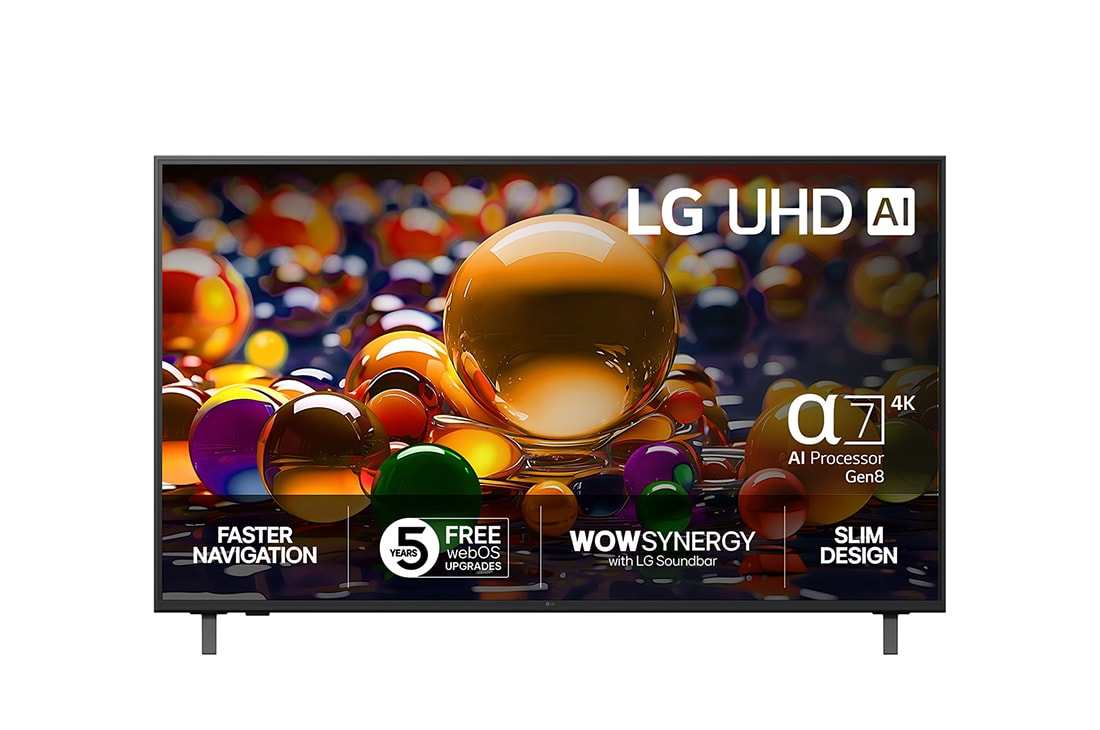 LG 55 tuuman LG UHD AI UA74 4K Smart TV 2025, Front view, 55UA74006LB
