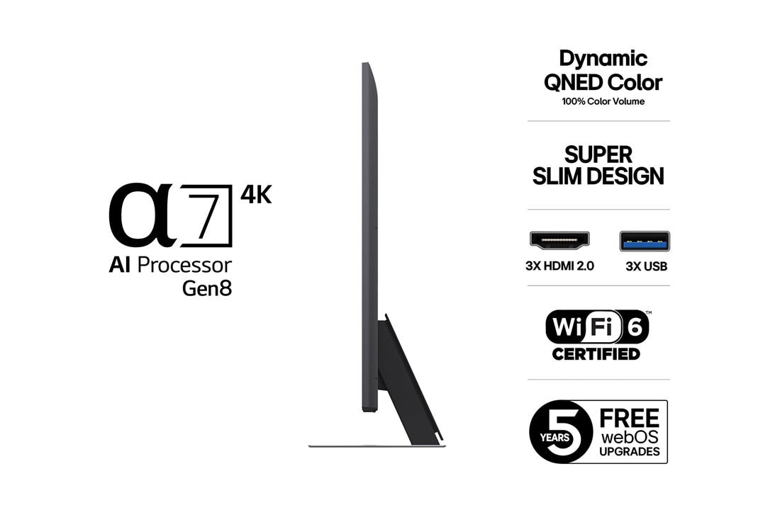 LG 43'' QNED AI QNED81 4K Smart TV 2025, 43 tuuman LG QNED AI QNED81 4K -älytelevisio 2025, 43QNED81A6A, thumbnail 3