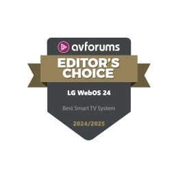 AVForums Editor's Choice -logo Best Smart TV System 2024/2025 -tekstillä LG webOS 24:lle. 