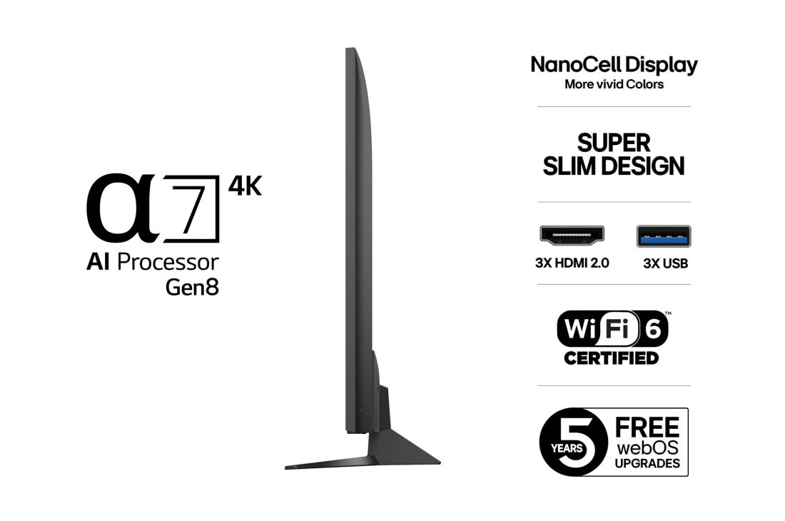 LG 65'' NanoCell AI NANO82 4K Smart TV 2025, Takaa otettu kuva LG NanoCell NANO82 TV -televisiosta., 65NANO82A6B, thumbnail 3