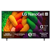 LG 65 tuuman LG NanoCell AI NANO8E 4K -älytelevisio 2025, Edestä otettu kuva NanoCell-televisiosta, LG NanoCell Al -logo yläkulmassa. NANO80-televisiossa näkyy värikkäitä maalikuvioita., 65NANO8EA6A, thumbnail 1