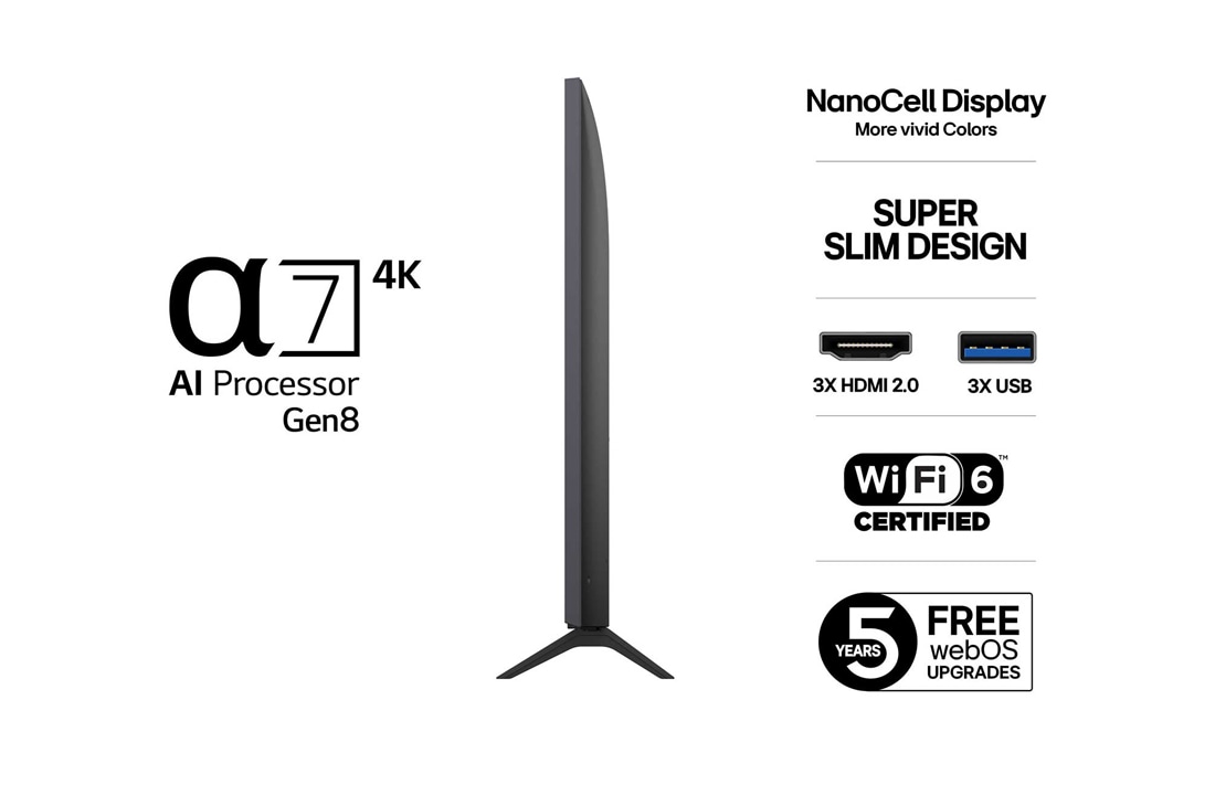 LG 55'' NanoCell AI NANO8E 4K Smart TV 2025, Side view, 55NANO8EA6A, thumbnail 3