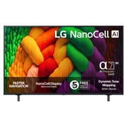 LG 55'' NanoCell AI NANO8E 4K Smart TV 2025, Edestä otettu kuva NanoCell-televisiosta, LG NanoCell Al -logo yläkulmassa. NANO80-televisiossa näkyy värikkäitä maalikuvioita., 55NANO8EA6A, thumbnail 1